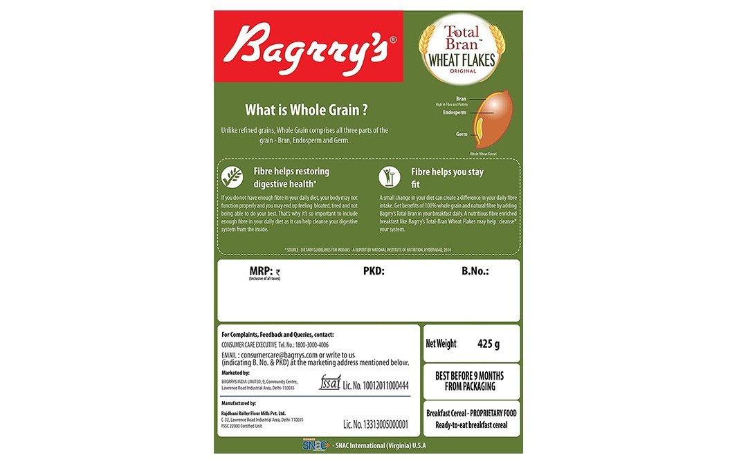 Bagrry's Total Bran Wheat Flakes, Original   Box  500 grams